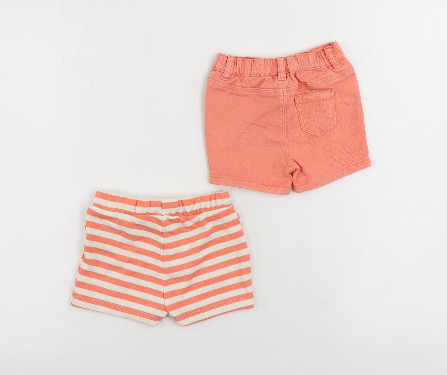 Marks and Spencer Baby Pink Striped Cotton Cropped Trousers Size 6-9 Months Button - Set
