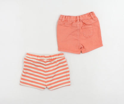 Marks and Spencer Baby Pink Striped Cotton Cropped Trousers Size 6-9 Months Button - Set