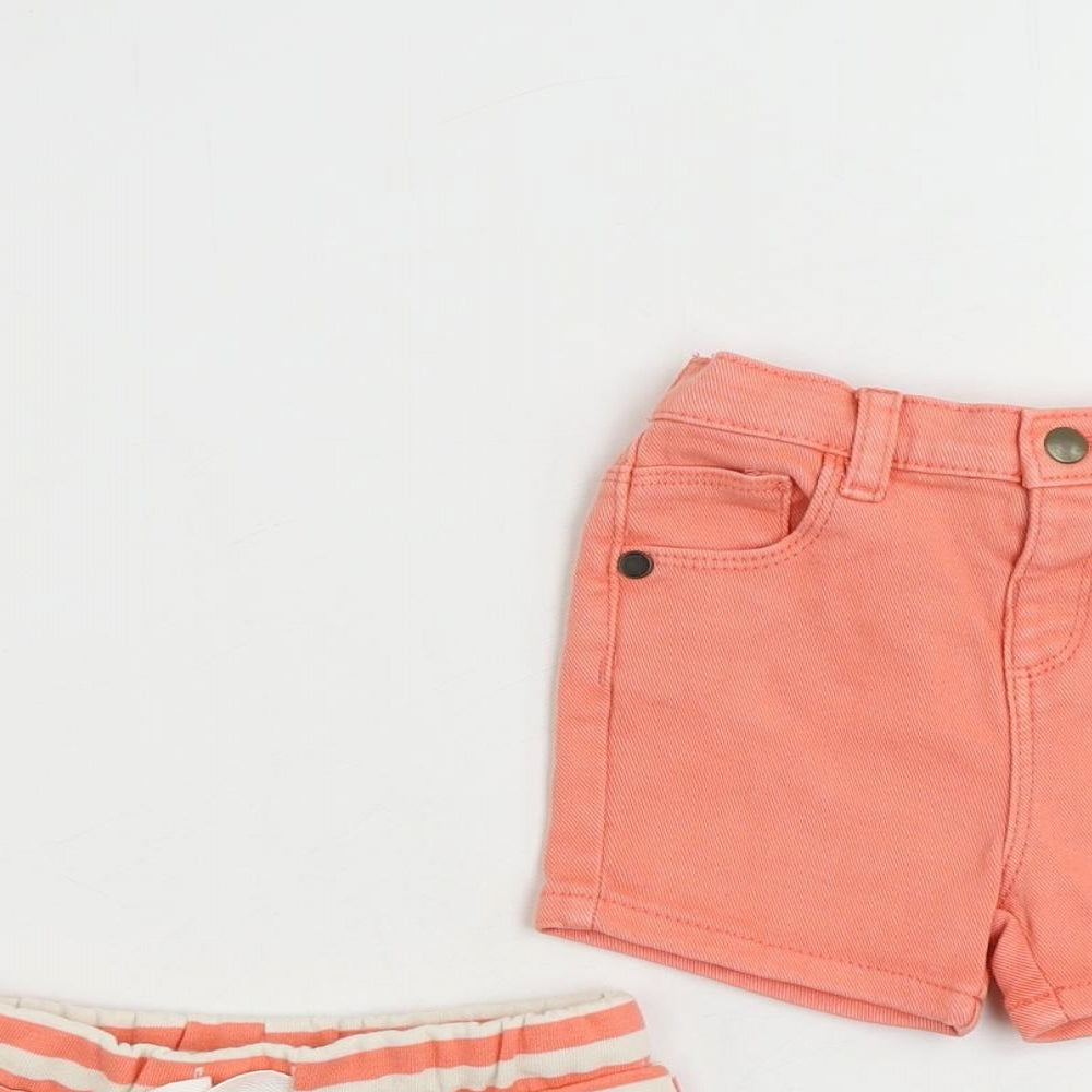 Marks and Spencer Baby Pink Striped Cotton Cropped Trousers Size 6-9 Months Button - Set