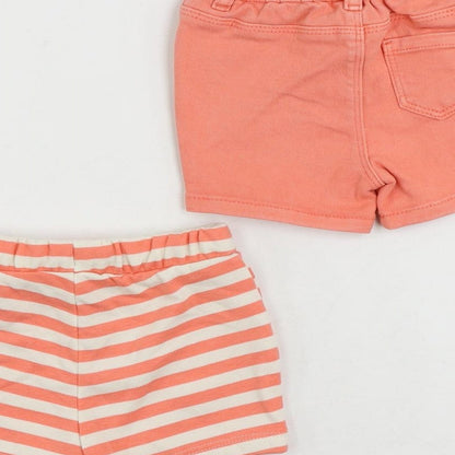 Marks and Spencer Baby Pink Striped Cotton Cropped Trousers Size 6-9 Months Button - Set
