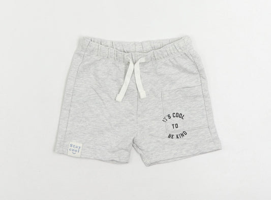 Marks and Spencer Baby Grey Cotton Cropped Trousers Size 6-9 Months Drawstring
