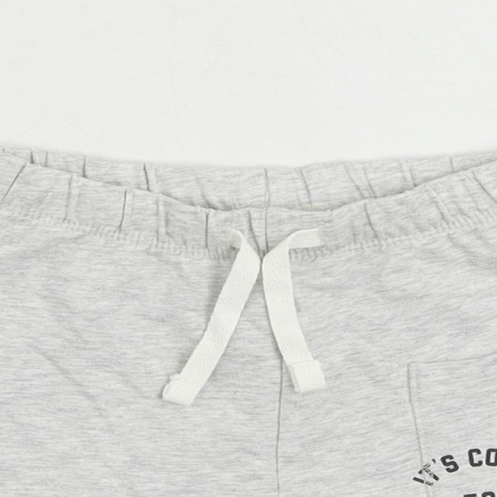 Marks and Spencer Baby Grey Cotton Cropped Trousers Size 6-9 Months Drawstring