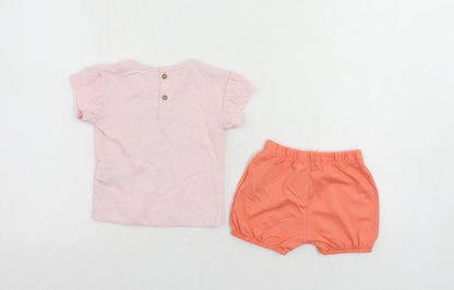 Marks and Spencer Baby Pink Cotton Shorts Set Outfit/Set Size 3-6 Months - Summer