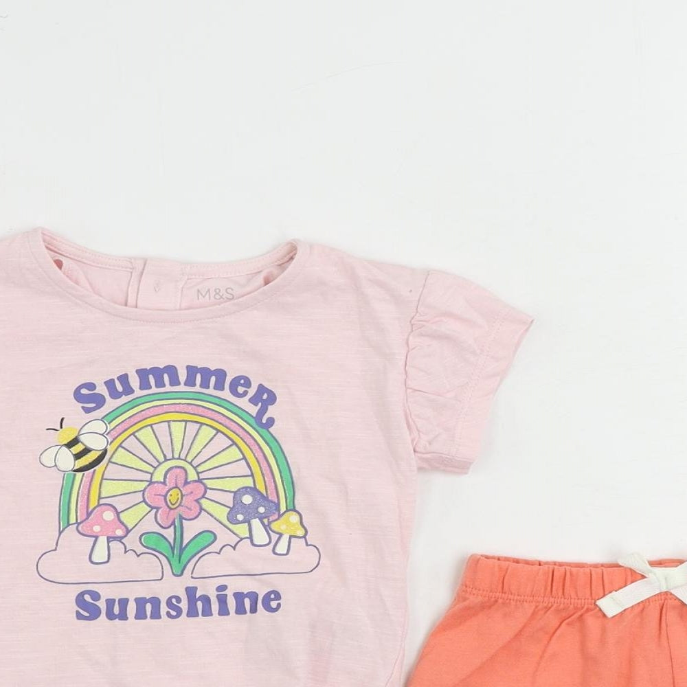 Marks and Spencer Baby Pink Cotton Shorts Set Outfit/Set Size 3-6 Months - Summer