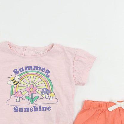 Marks and Spencer Baby Pink Cotton Shorts Set Outfit/Set Size 3-6 Months - Summer
