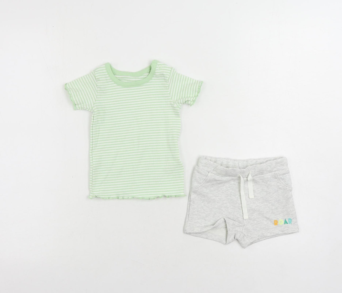 Marks and Spencer Baby Green Striped Cotton Shorts Set Outfit/Set Size 3-6 Months Pullover