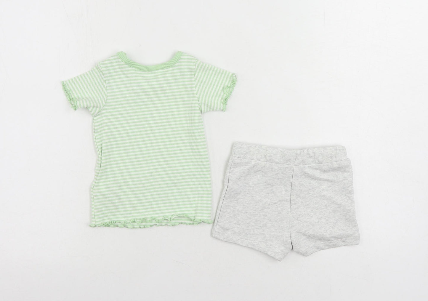 Marks and Spencer Baby Green Striped Cotton Shorts Set Outfit/Set Size 3-6 Months Pullover