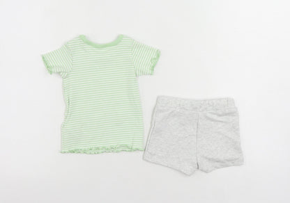 Marks and Spencer Baby Green Striped Cotton Shorts Set Outfit/Set Size 3-6 Months Pullover