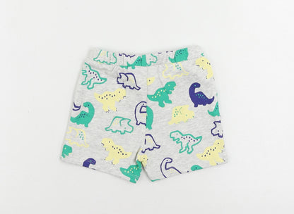 Marks and Spencer Baby Grey Geometric Cotton Cropped Trousers Size 9-12 Months Drawstring - Dinosaur Print