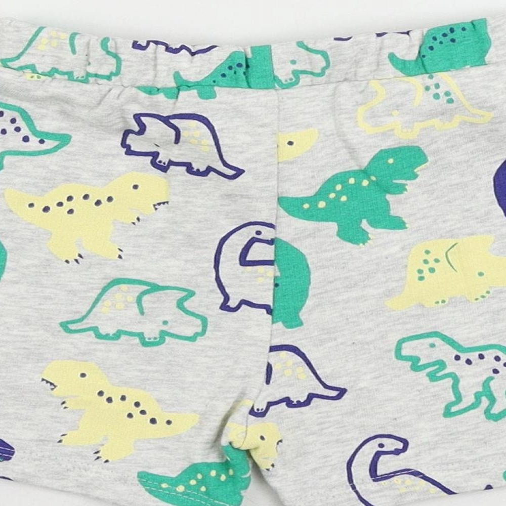 Marks and Spencer Baby Grey Geometric Cotton Cropped Trousers Size 9-12 Months Drawstring - Dinosaur Print