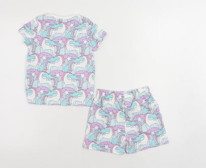 Marks and Spencer Girls Multicoloured Geometric Cotton Set Pyjama Set Size 18-24 Months Pullover - Unicorn