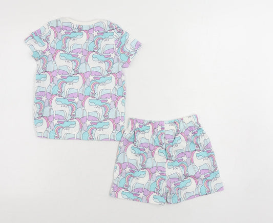 Marks and Spencer Girls Multicoloured Geometric Cotton Set Pyjama Set Size 18-24 Months Pullover - Unicorn