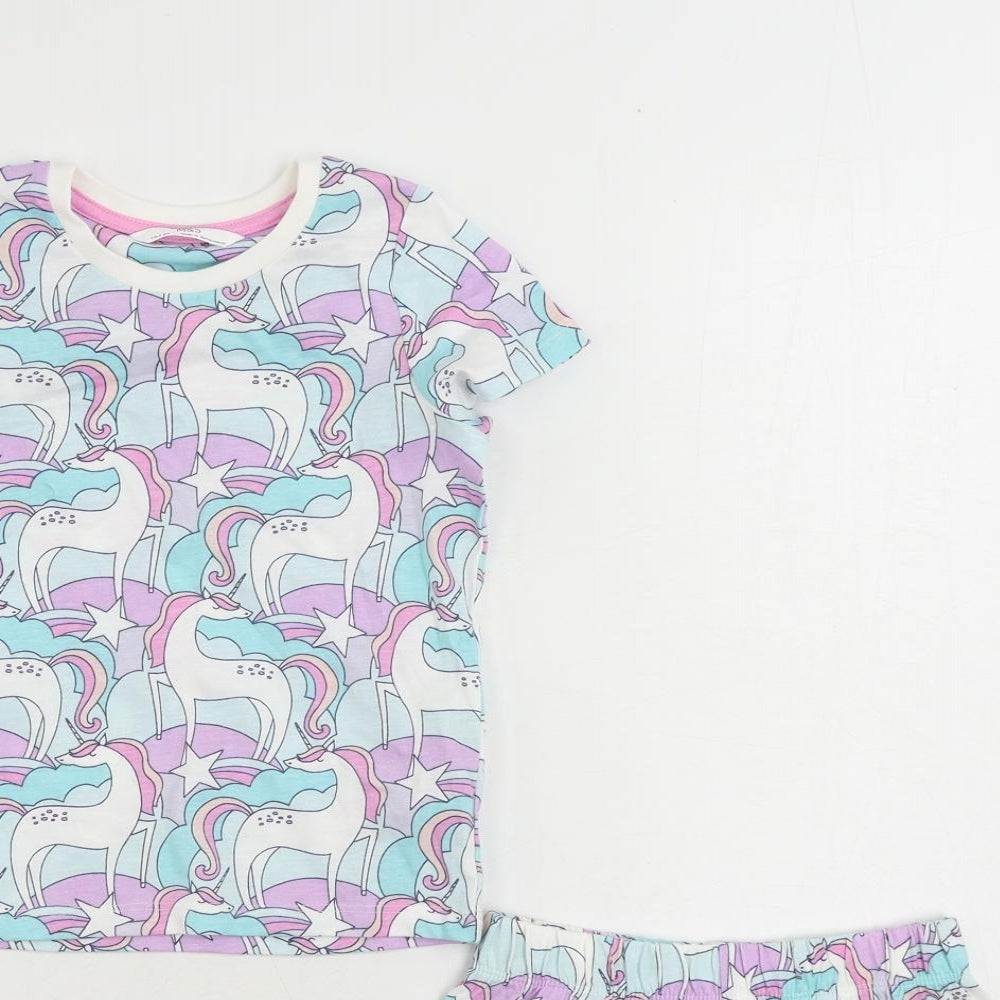 Marks and Spencer Girls Multicoloured Geometric Cotton Set Pyjama Set Size 18-24 Months Pullover - Unicorn