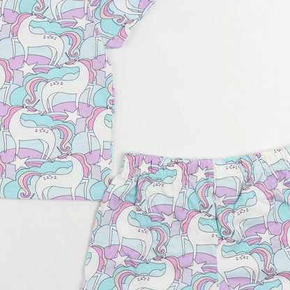 Marks and Spencer Girls Multicoloured Geometric Cotton Set Pyjama Set Size 18-24 Months Pullover - Unicorn