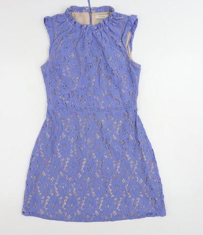 Oasis Womens Blue Cotton A-Line Size 10 Mock Neck Zip - Lined