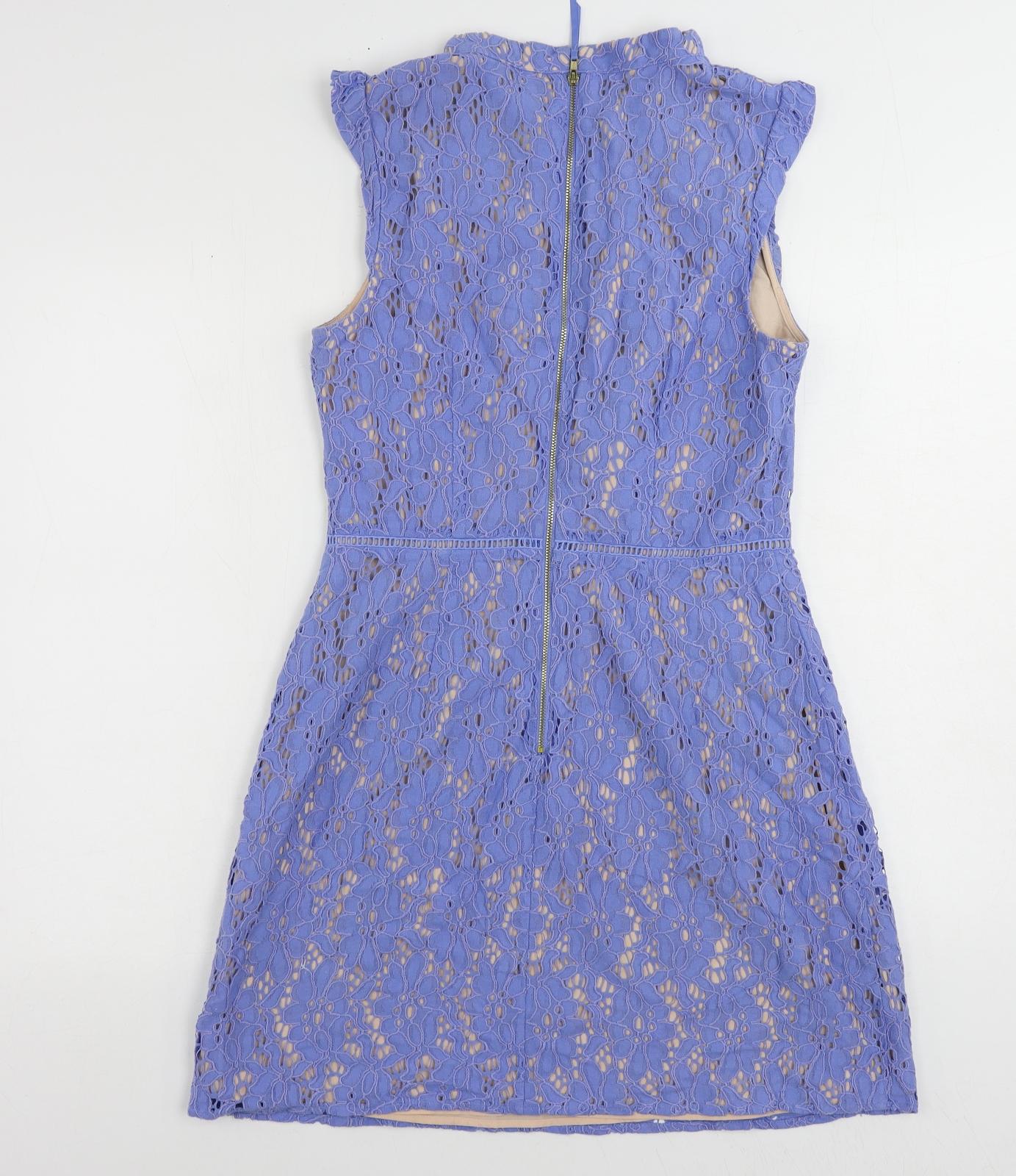 Oasis Womens Blue Cotton A-Line Size 10 Mock Neck Zip - Lined