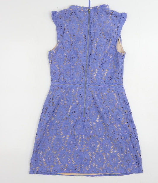 Oasis Womens Blue Cotton A-Line Size 10 Mock Neck Zip - Lined