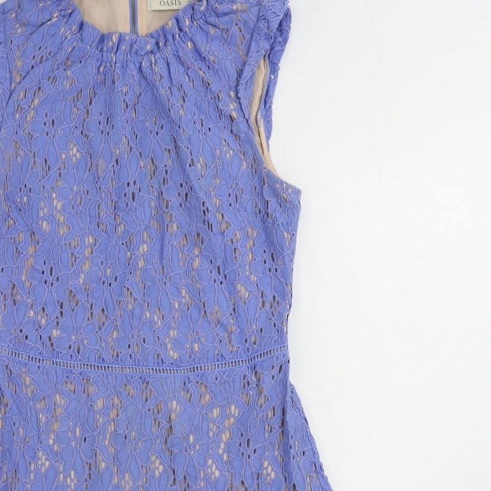 Oasis Womens Blue Cotton A-Line Size 10 Mock Neck Zip - Lined