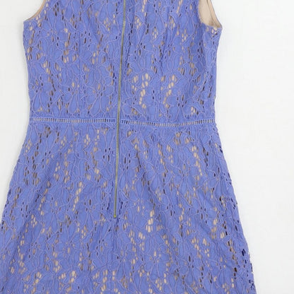 Oasis Womens Blue Cotton A-Line Size 10 Mock Neck Zip - Lined