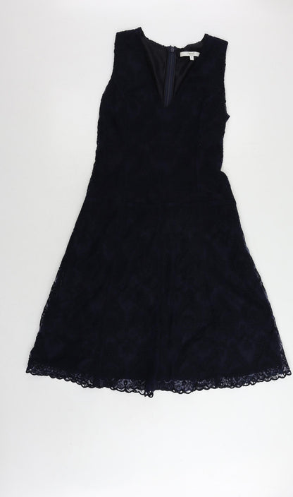 NEXT Womens Blue Cotton Fit & Flare Size 10 V-Neck Zip