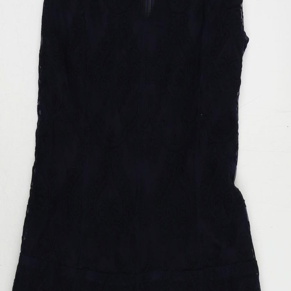 NEXT Womens Blue Cotton Fit & Flare Size 10 V-Neck Zip