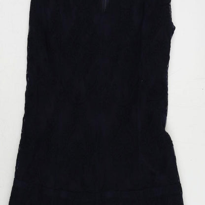 NEXT Womens Blue Cotton Fit & Flare Size 10 V-Neck Zip