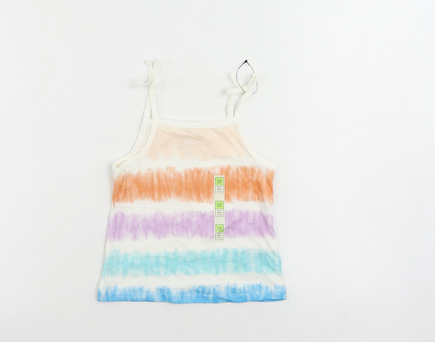 Marks and Spencer Girls Multicoloured Striped Cotton Camisole Tank Size 3-4 Years Square Neck Pullover