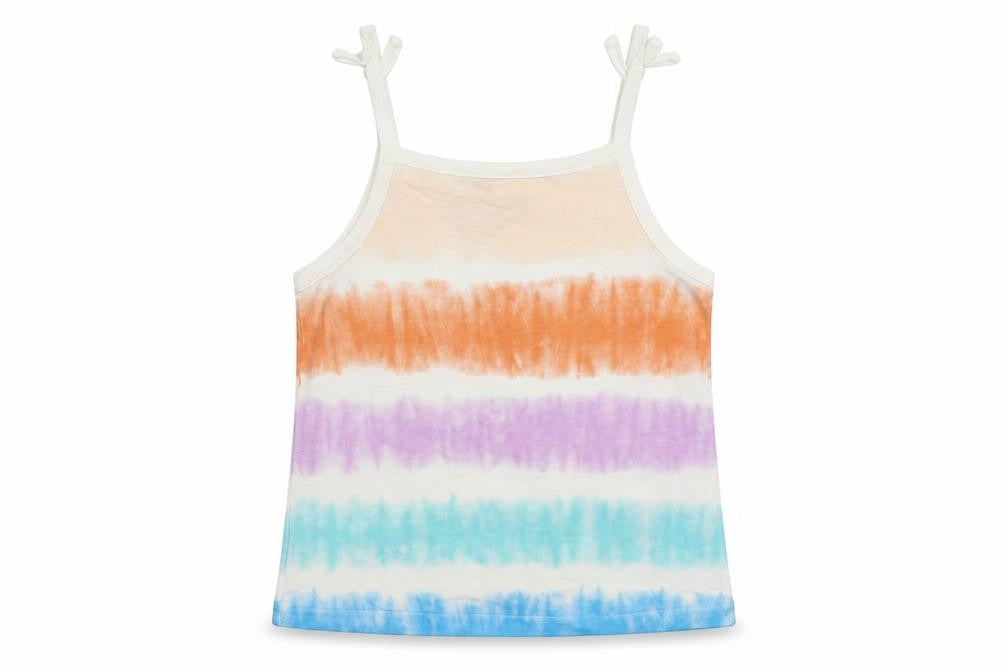 Front view of Marks & Spencer girls’ multicoloured striped cotton camisole tank, size 3-4, years square neck pullover