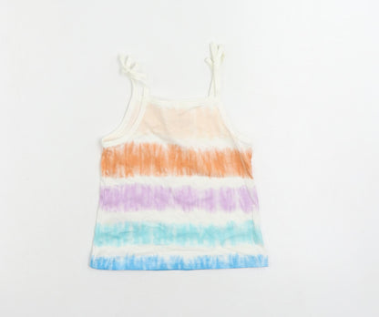 Marks and Spencer Girls Multicoloured Striped Cotton Camisole Tank Size 3-4 Years Square Neck Pullover
