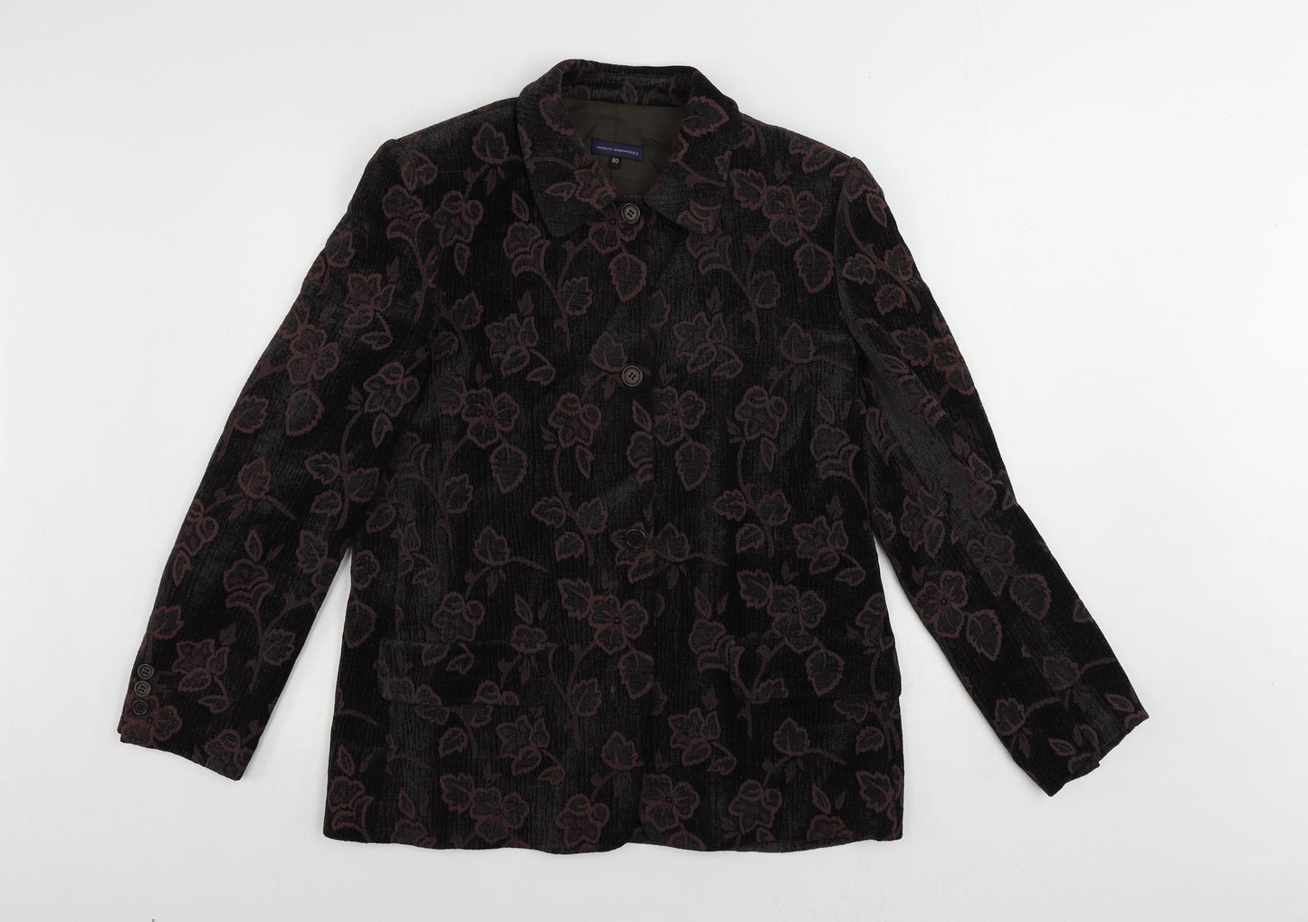 Adolfo Dominguez Womens Purple Floral Jacket Blazer Size 12 Button