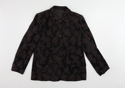 Adolfo Dominguez Womens Purple Floral Jacket Blazer Size 12 Button