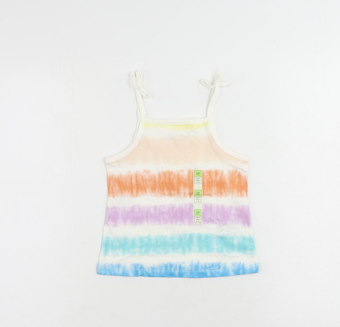 Marks and Spencer Girls Multicoloured Striped Cotton Camisole Tank Size 3-4 Years Square Neck Pullover