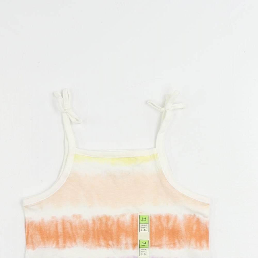 Marks and Spencer Girls Multicoloured Striped Cotton Camisole Tank Size 3-4 Years Square Neck Pullover
