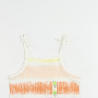 Marks and Spencer Girls Multicoloured Striped Cotton Camisole Tank Size 3-4 Years Square Neck Pullover