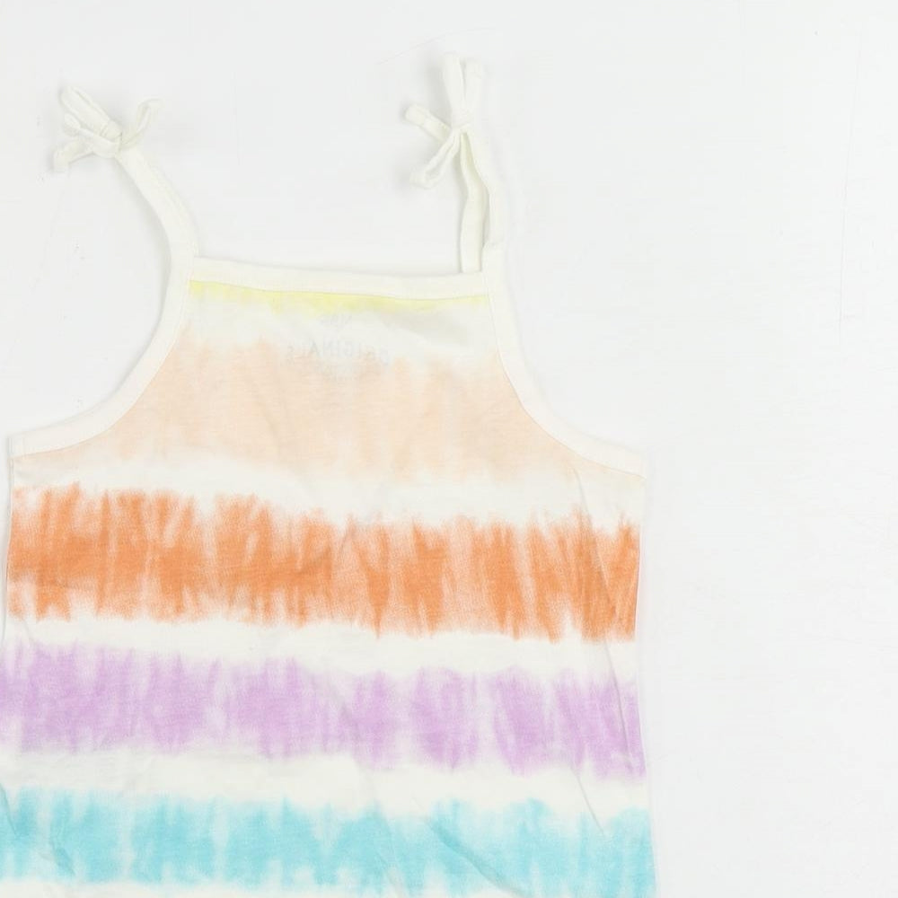 Marks and Spencer Girls Multicoloured Striped Cotton Camisole Tank Size 3-4 Years Square Neck Pullover