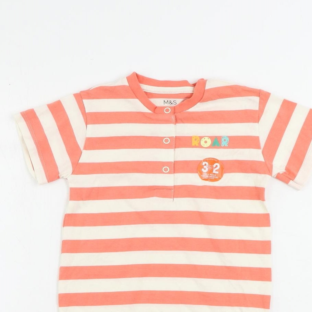 Marks and Spencer Girls Pink Striped Cotton Romper One-Piece Size 2-3 Years Snap