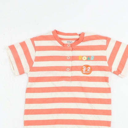 Marks and Spencer Girls Pink Striped Cotton Romper One-Piece Size 2-3 Years Snap