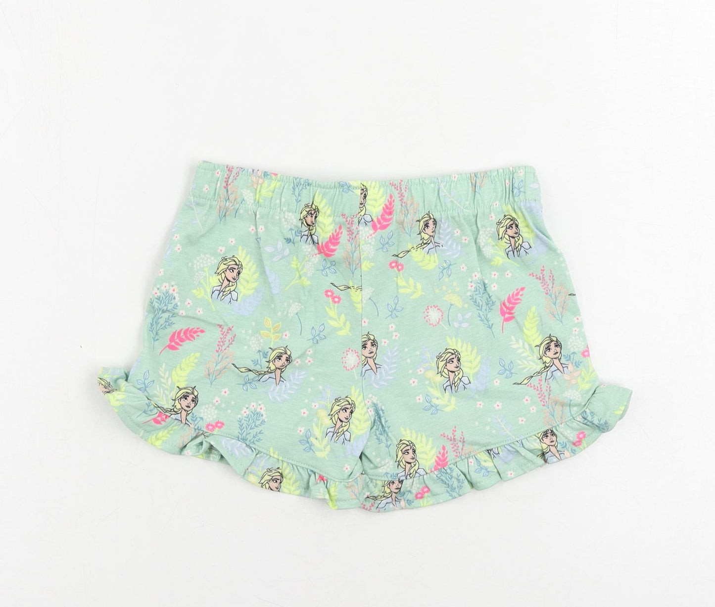 Marks and Spencer Girls Green Floral Cotton Top Sleep Shorts Size 5-6 Years Drawstring - Frozen
