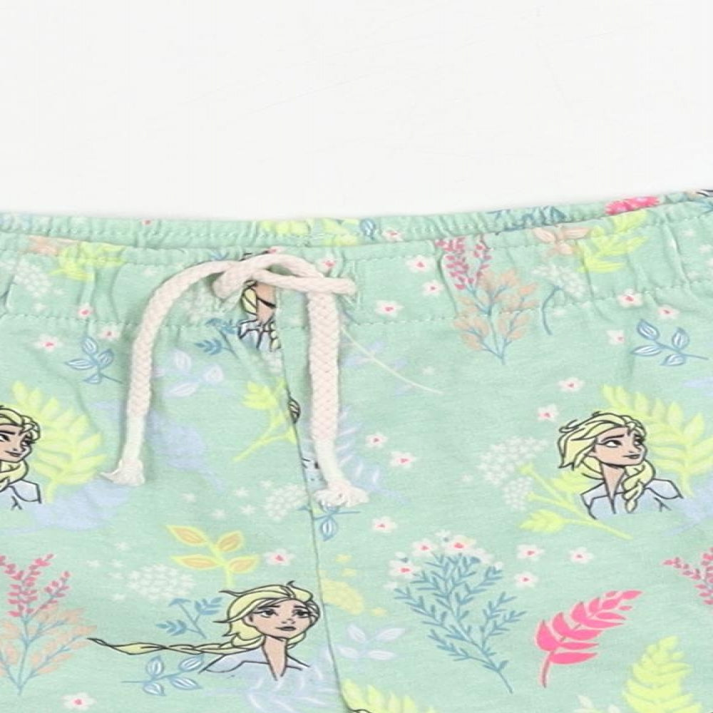 Marks and Spencer Girls Green Floral Cotton Top Sleep Shorts Size 5-6 Years Drawstring - Frozen