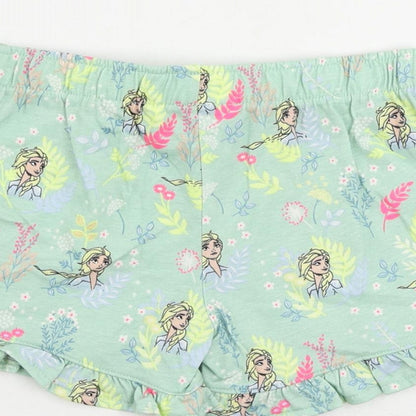 Marks and Spencer Girls Green Floral Cotton Top Sleep Shorts Size 5-6 Years Drawstring - Frozen