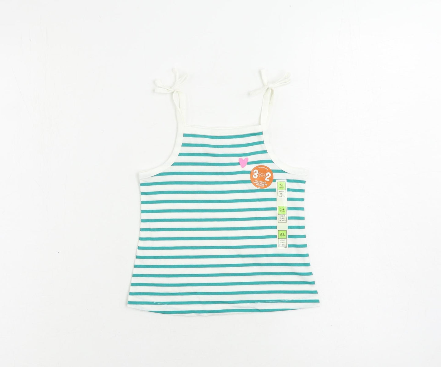 Marks and Spencer Girls Green Striped Cotton Camisole Tank Size 2-3 Years Square Neck Pullover