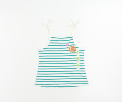 Marks and Spencer Girls Green Striped Cotton Camisole Tank Size 2-3 Years Square Neck Pullover