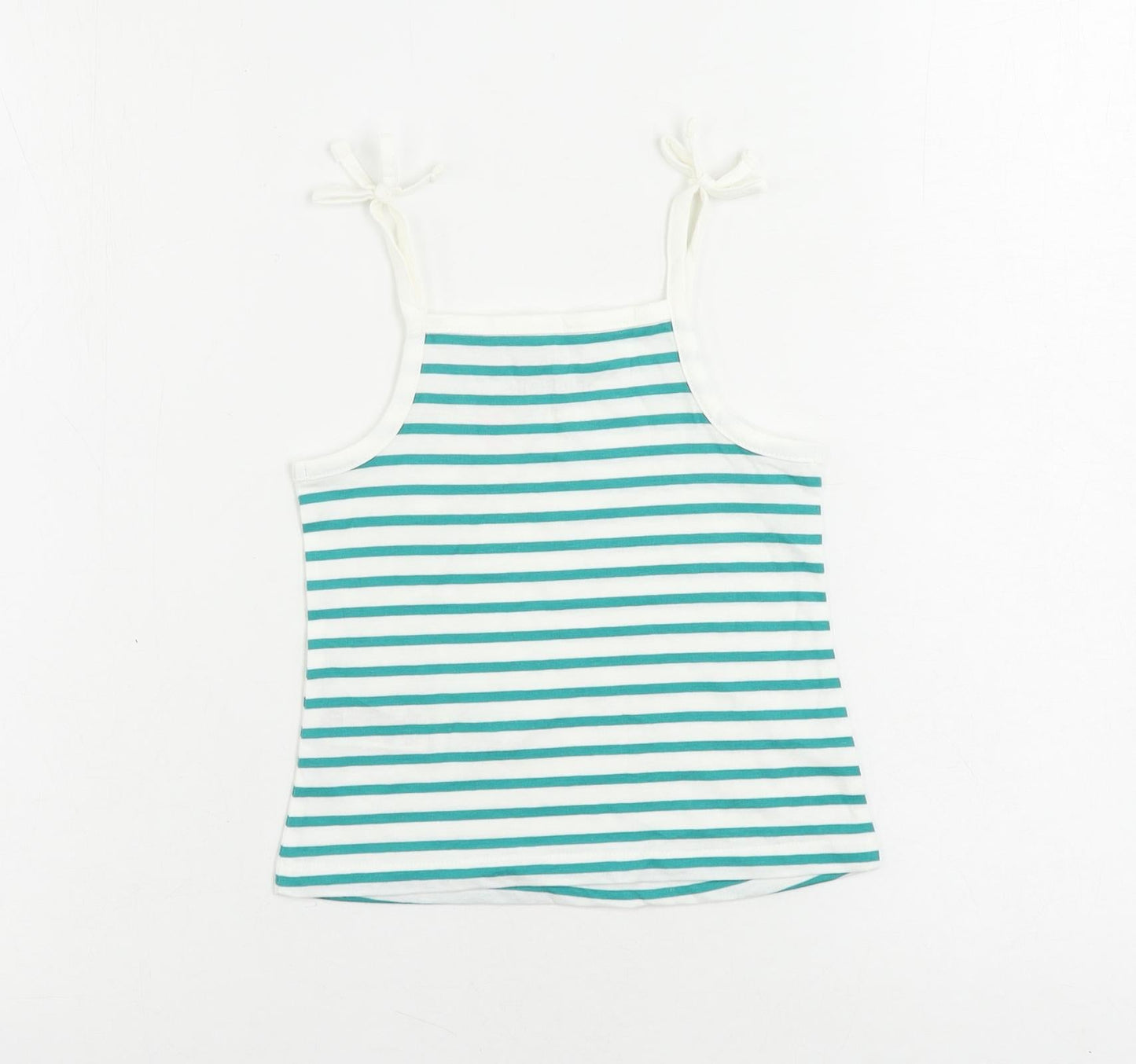 Marks and Spencer Girls Green Striped Cotton Camisole Tank Size 2-3 Years Square Neck Pullover