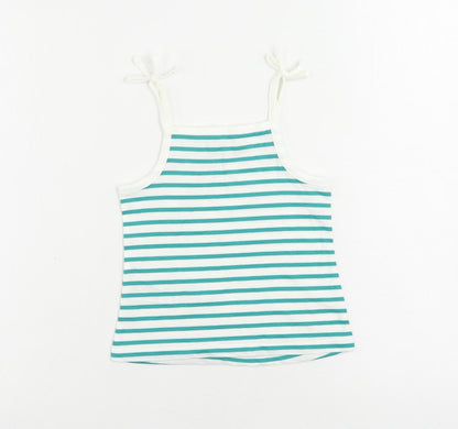 Marks and Spencer Girls Green Striped Cotton Camisole Tank Size 2-3 Years Square Neck Pullover