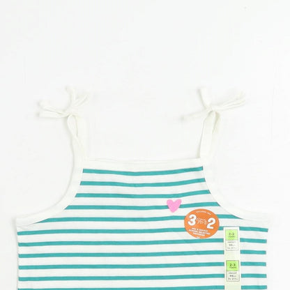 Marks and Spencer Girls Green Striped Cotton Camisole Tank Size 2-3 Years Square Neck Pullover