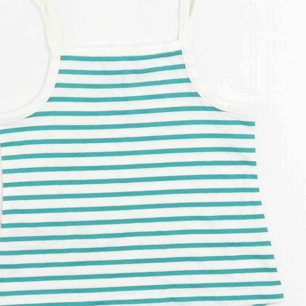 Marks and Spencer Girls Green Striped Cotton Camisole Tank Size 2-3 Years Square Neck Pullover