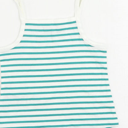 Marks and Spencer Girls Green Striped Cotton Camisole Tank Size 2-3 Years Square Neck Pullover