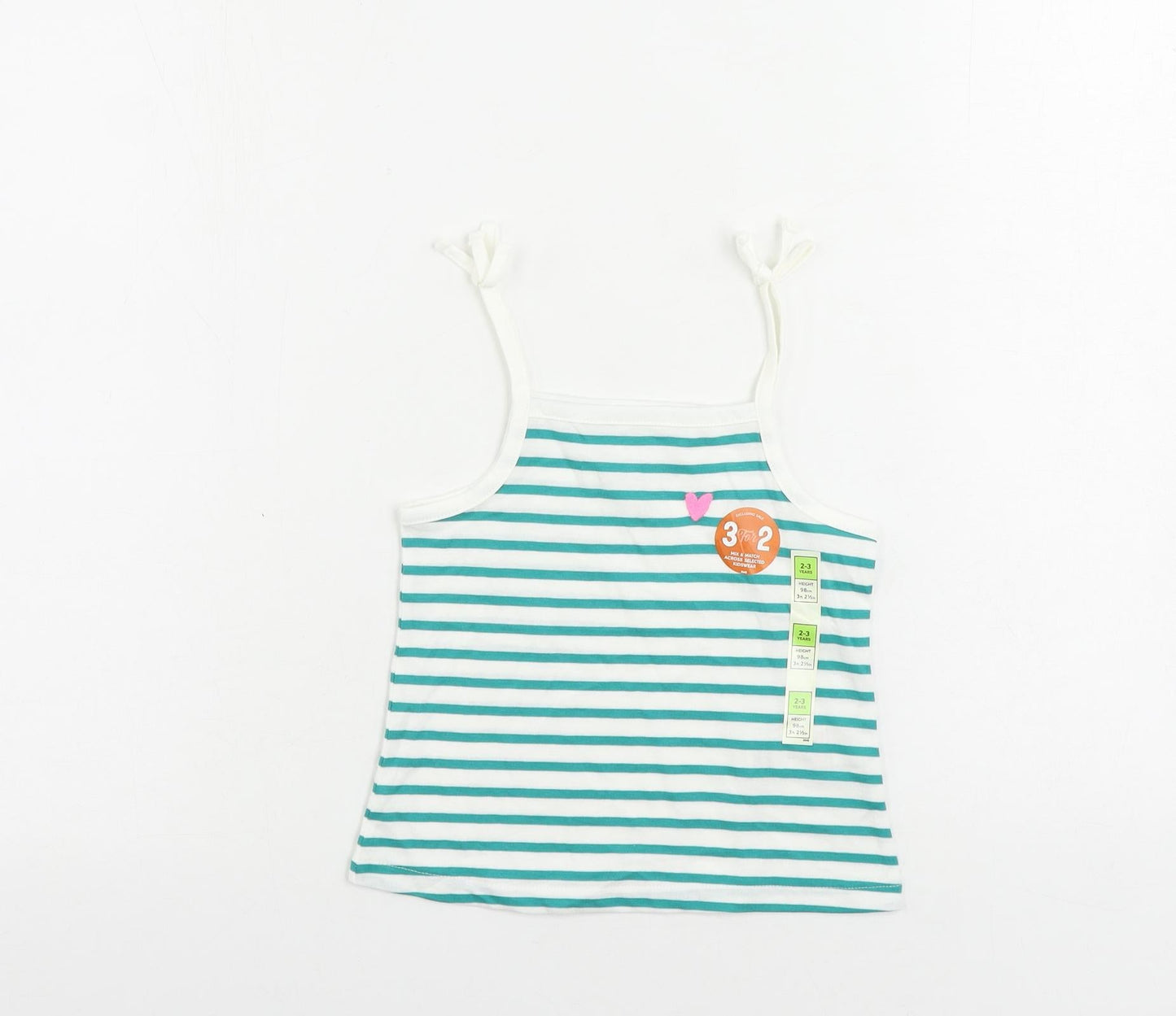 Marks and Spencer Girls Green Striped Cotton Camisole Tank Size 2-3 Years Square Neck Pullover