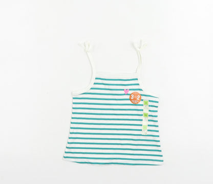 Marks and Spencer Girls Green Striped Cotton Camisole Tank Size 2-3 Years Square Neck Pullover