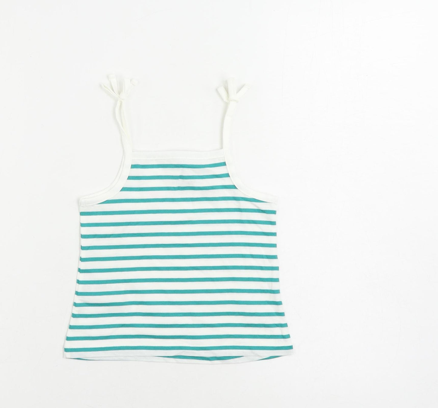 Marks and Spencer Girls Green Striped Cotton Camisole Tank Size 2-3 Years Square Neck Pullover